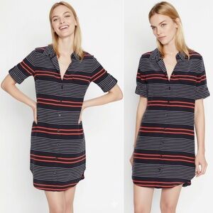 Equipment Slim Signature Striped Silk Shirt Dress in Navy and Red Sz. XS